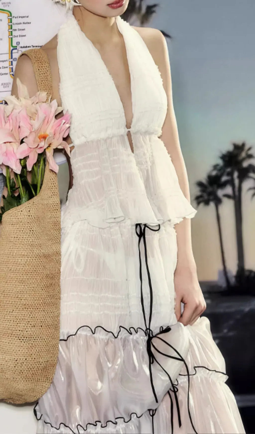 Devrim White Halter Two-Piece Swimsuit Flowering Girl