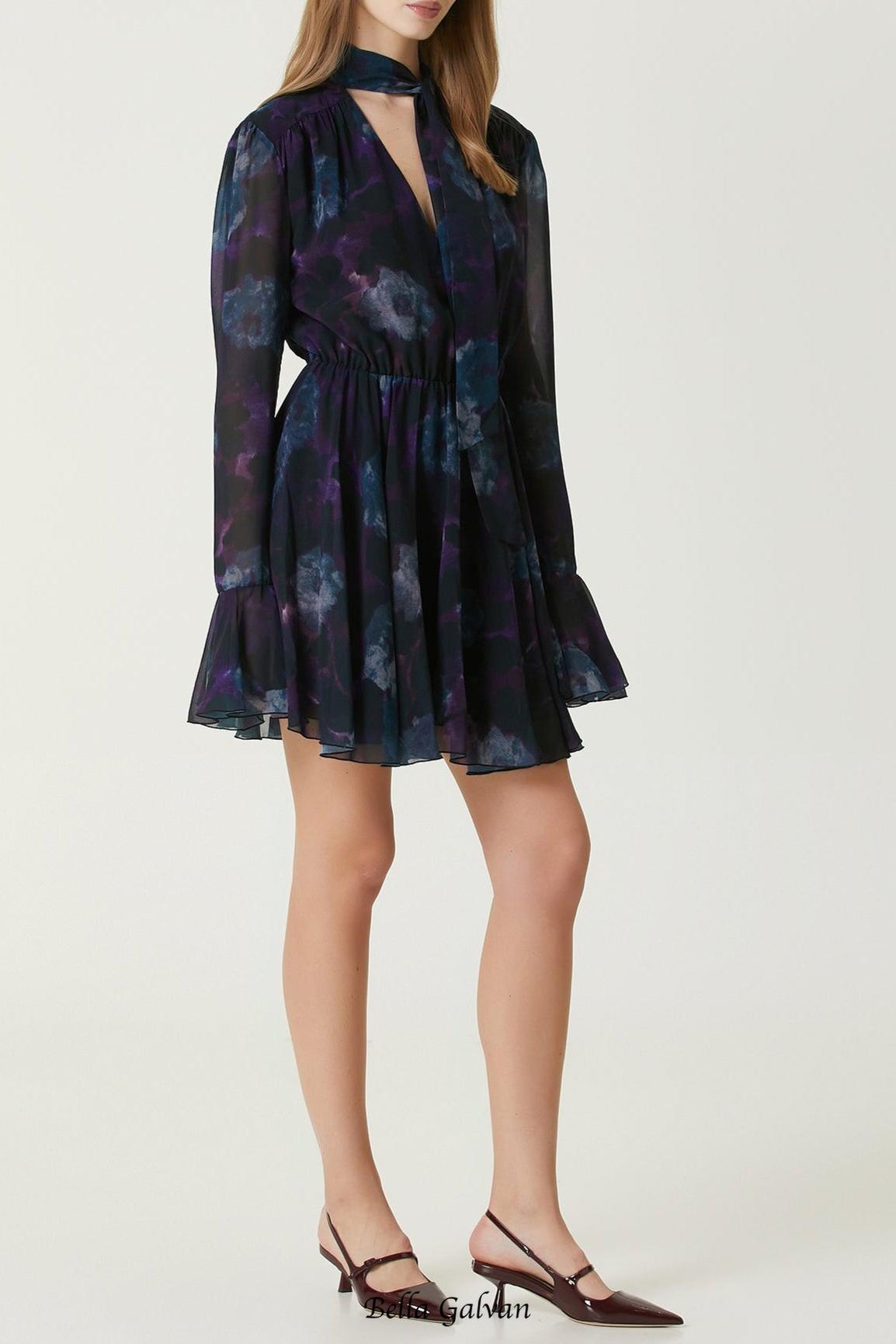 Purple Floral Cocktail mini Dress Flowering Girl