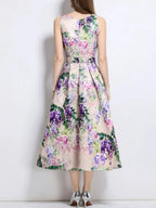 Maicy Purple Sleeveless Floral Midi Dress Flowering Girl
