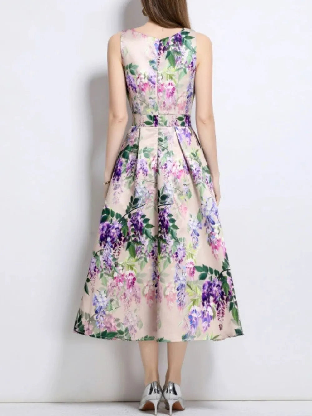 Maicy Purple Sleeveless Floral Midi Dress Flowering Girl