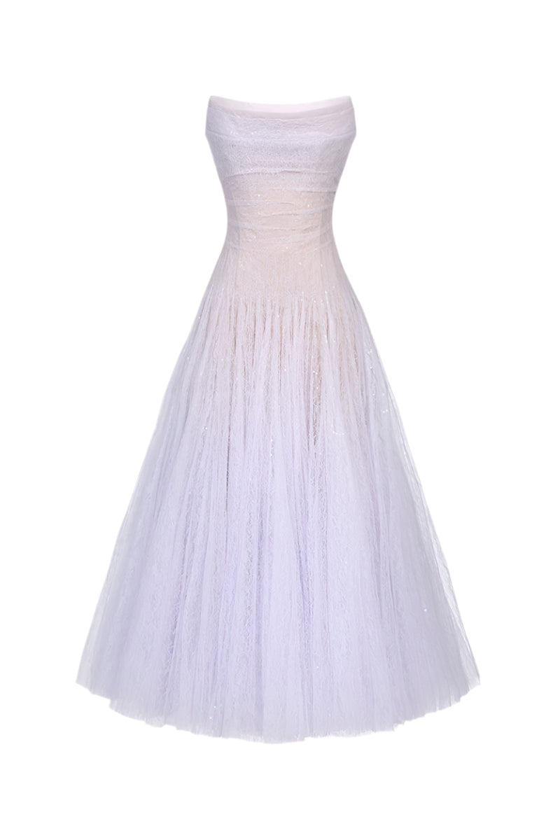 Violet Draped Lace Midi Dress Flowering Girl