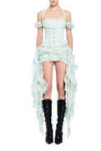 Baha Ruch Ruffle Fringe Mini Dress In Mint Green Flowering Girl