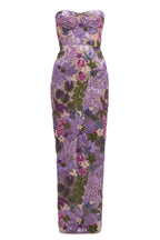 Elara Floral Sequin Embroidered Strapless Maxi Dress - Purple Flowering Girl
