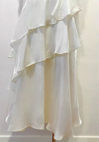 Off Shoulder Twist Ruched Tiered Ruffle Satin Maxi Dress Flowering Girl