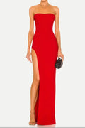 Tube Slit strapless Gown in red Flowering Girl
