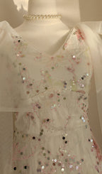 Felda V-Neck Flower Sequin Midi Dress Flowering Girl