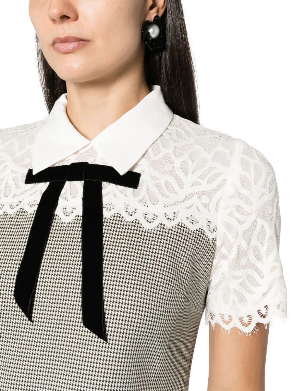 MIXED MEDIA LACE HOUNDSTOOTH DRESS Flowering Girl