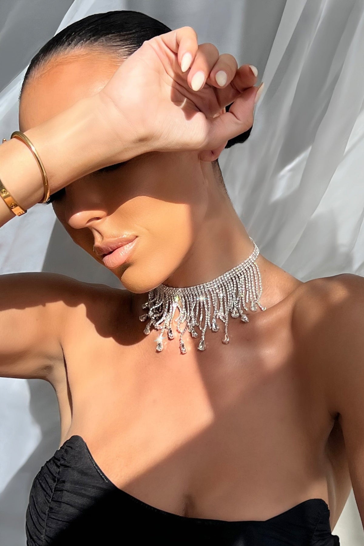 Silver Choker Diamante Tassel Necklace Flowering Girl