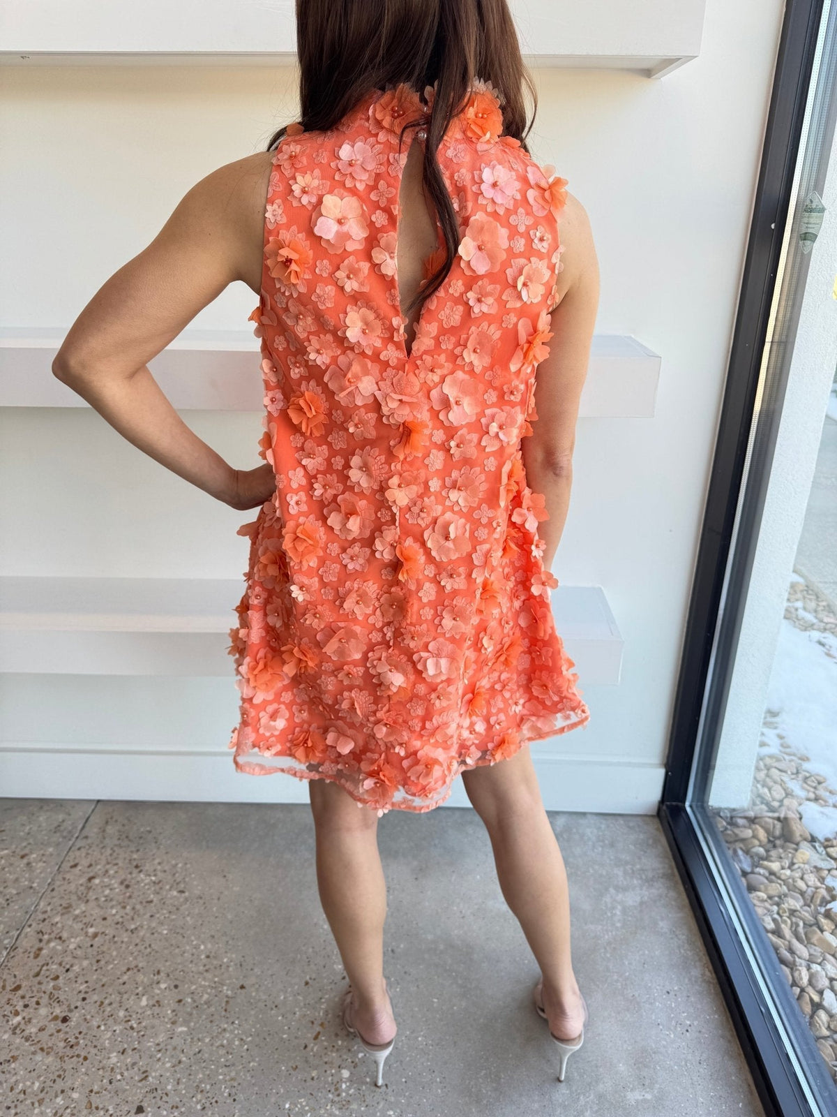 3d floral bluebell Trapeze Dress in Orange Flowering Girl