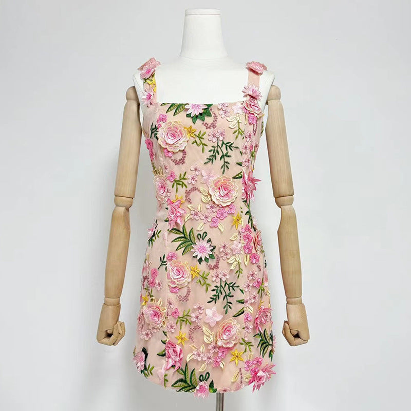 Fyodor Strappy Flower Embroidery Mini Dress Flowering Girl