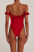 3d Flower Strapless Bodysuit In Red Flowering Girl