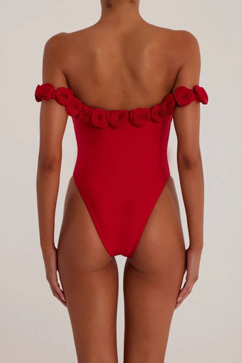 3d Flower Strapless Bodysuit In Red Flowering Girl