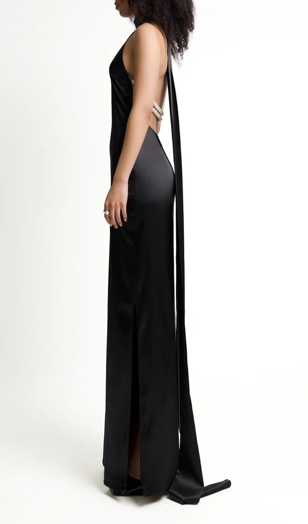Birger Black Halter Pearl Backless Maxi Dress Flowering Girl