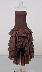 Lesia Brown Strapless Ruffle Layered Midi Dress Flowering Girl