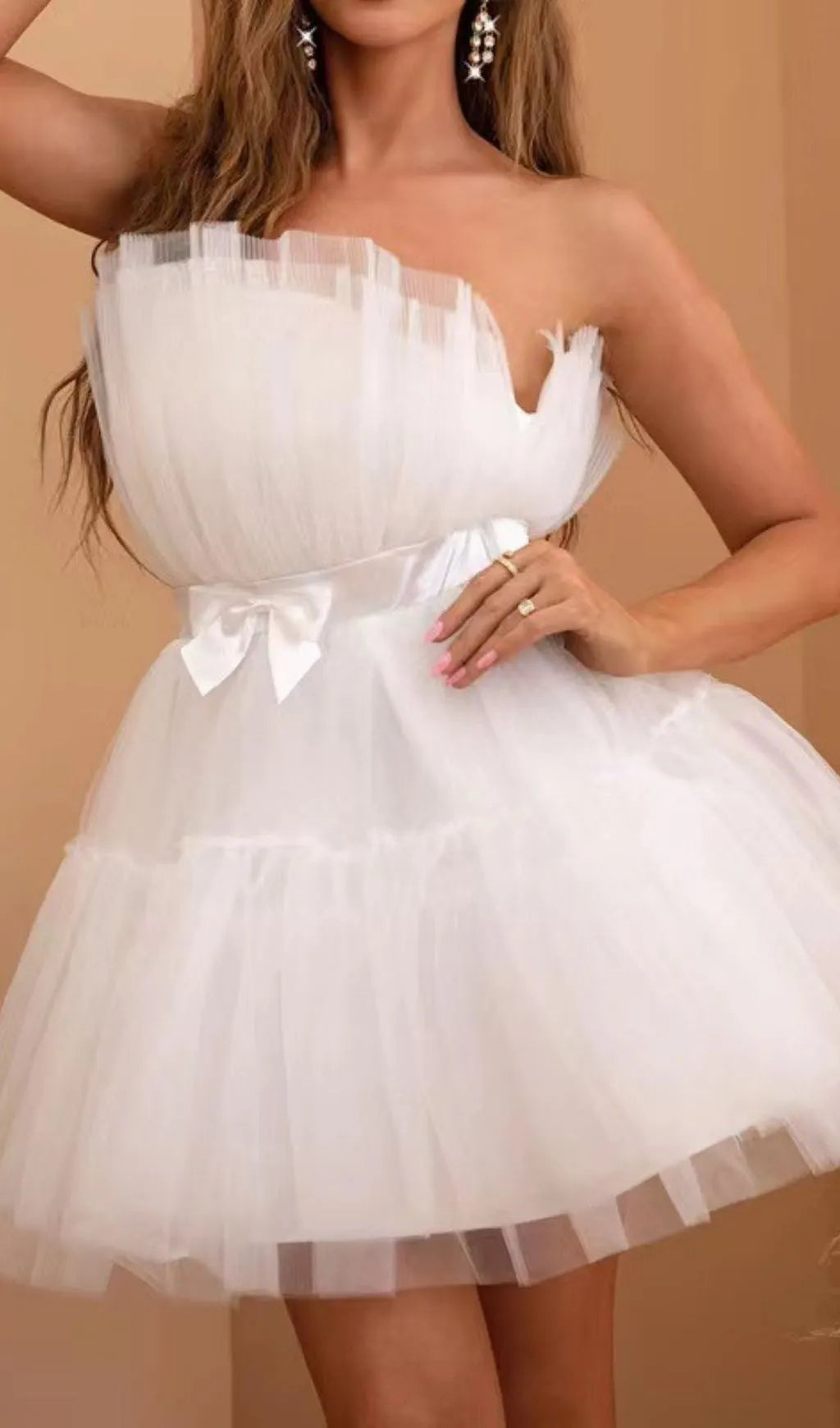 Frederica Bow-Accent Waist-Cinched Strapless Dress Flowering Girl