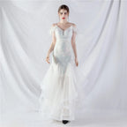 Feather Sequin Strapless Tulle Maxi Dress Flowering Girl