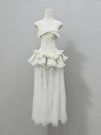 Tiffany Fitted Lace-Paneled Strapless Maxi Dress In Green Flowering Girl