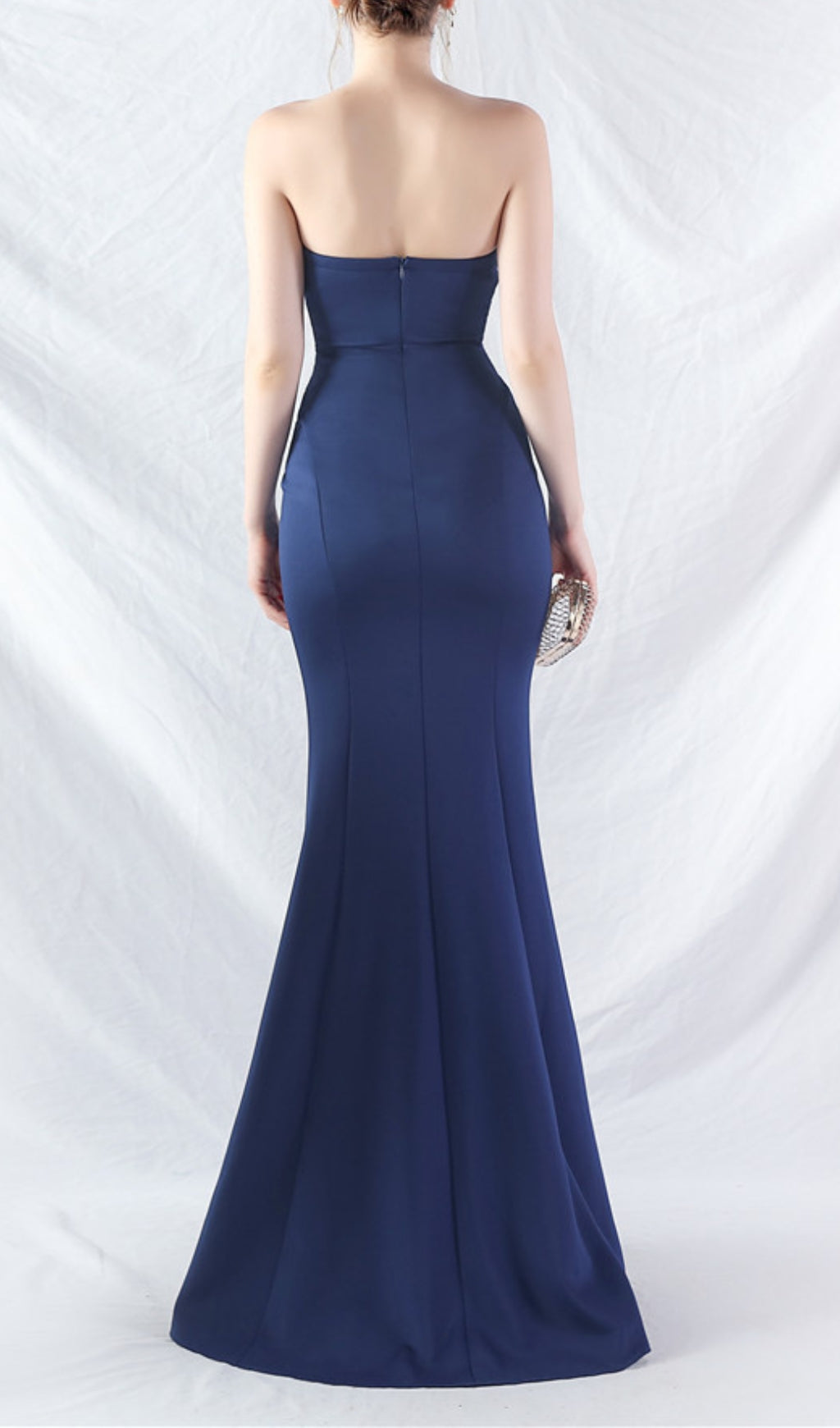 Chrina Navy Strapless Ruched Maxi Dress Flowering Girl