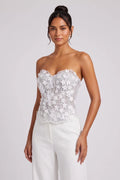 Light Grey Mesh Structured Corset Top with Floral Appliqué Flowering Girl
