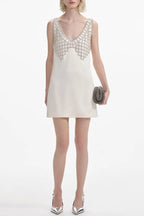 Briony Crystal Embellished Satin Mini Dress - White Flowering Girl