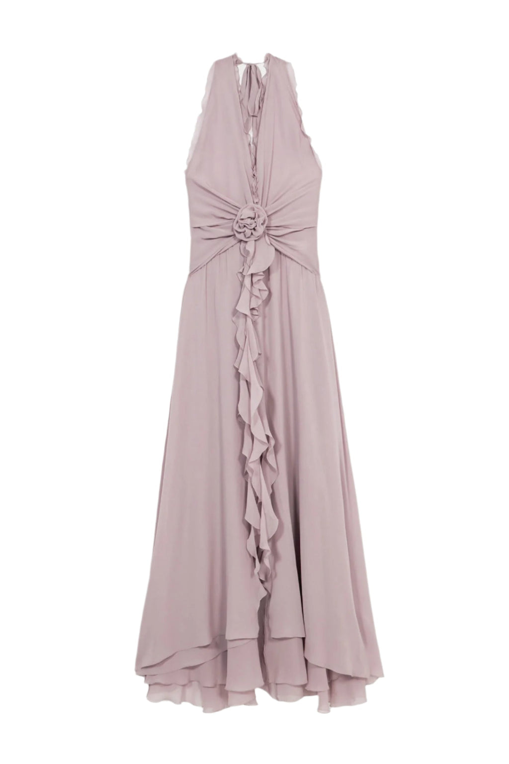 Aonaver Floral Ruffle Halter Maxi Dress - Purple Flowering Girl