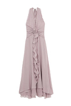 Aonaver Floral Ruffle Halter Maxi Dress - Purple Flowering Girl