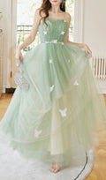 Freira Green Strappy Butterfly Mesh Maxi Dress Flowering Girl