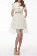 Henrietta Ivory Sequin Mini Dress With Mesh Panels Flowering Girl