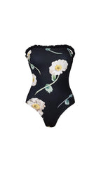 Kristjana Black Flower One-Piece Swimsuit & Sarong Flowering Girl
