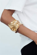 3D Textured Floral Wide Open Cuff Gold Bangle Flowering Girl