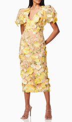 Aliya 3D Flower Midi Dress Flowering Girl
