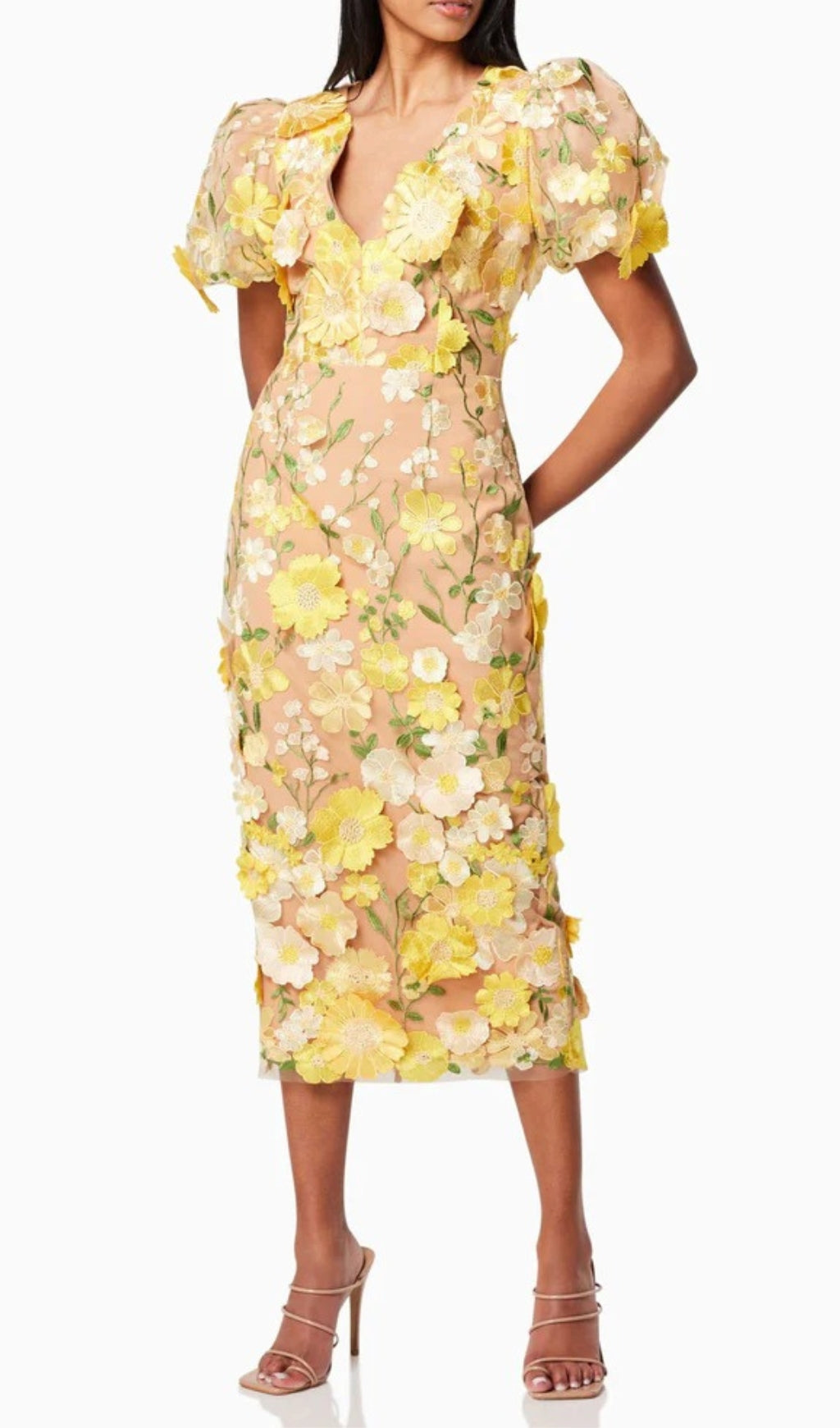 Aliya 3D Flower Midi Dress Flowering Girl