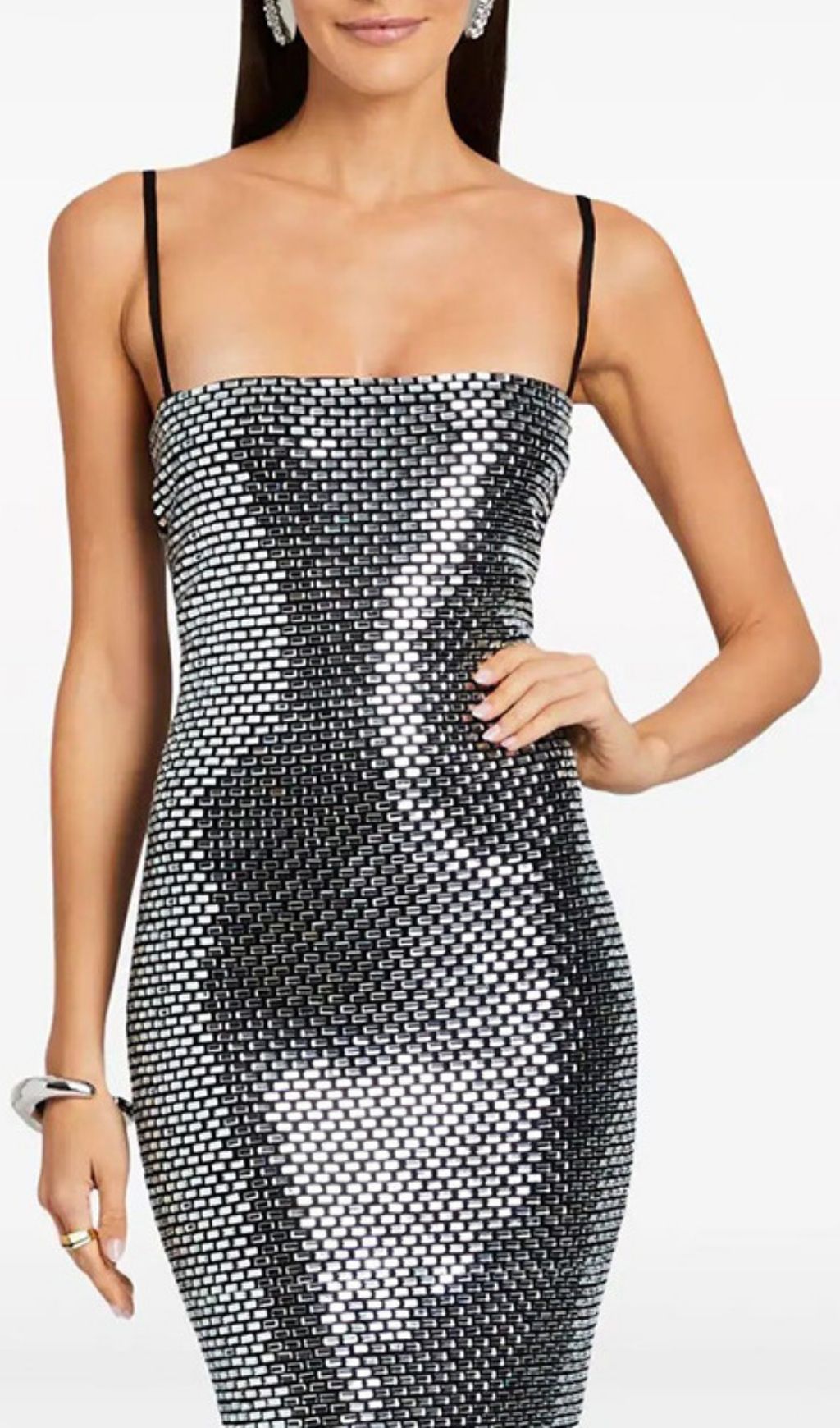 Kiyo Silver Strappy Sequin Bodycon Maxi Dress Flowering Girl