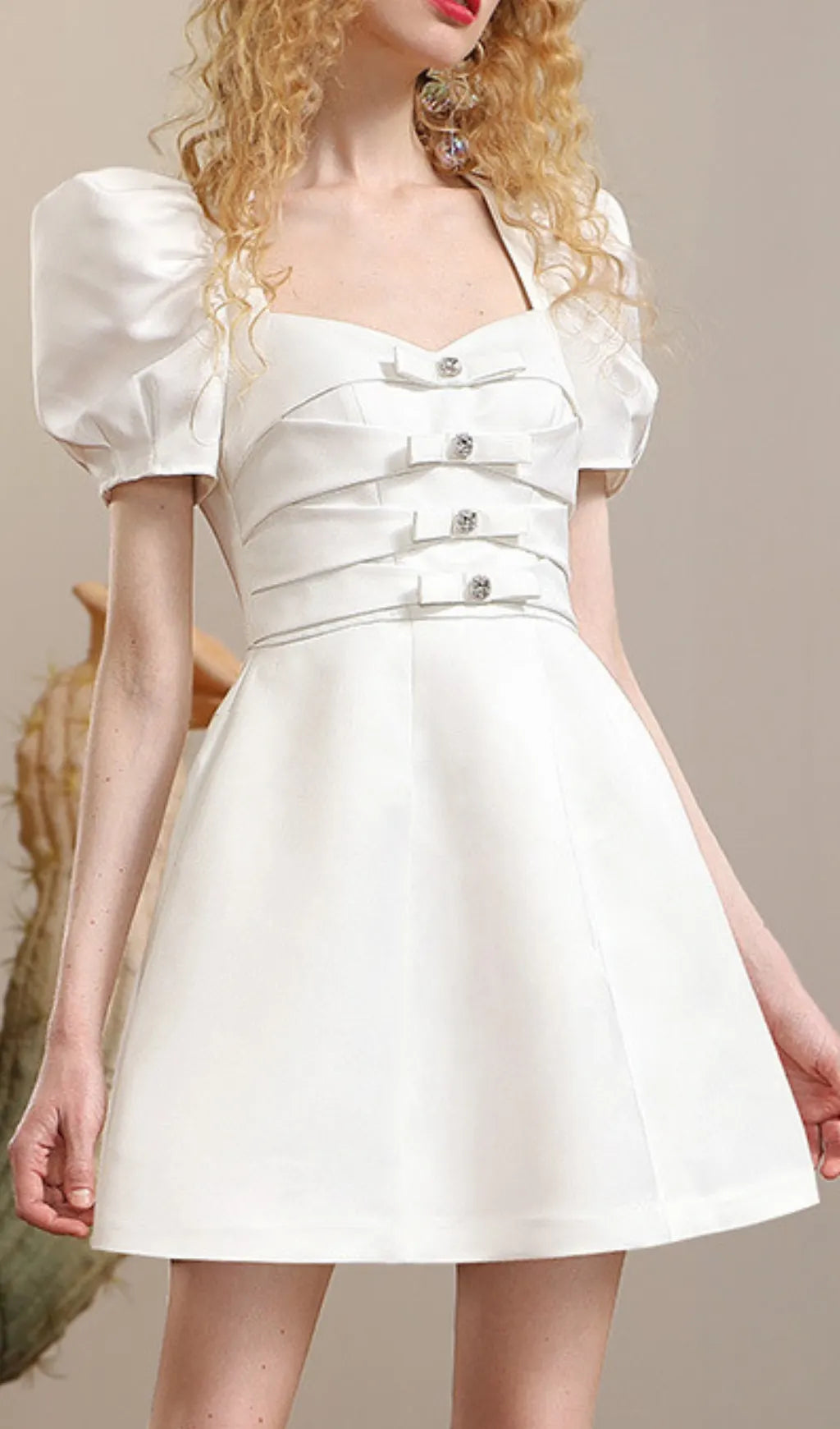 Conal White Bow Puff Sleeve Mini Dress Flowering Girl