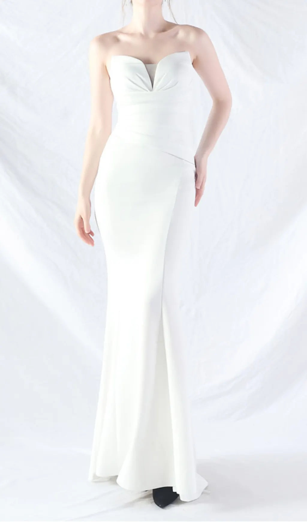 Chrina White Strapless Ruched Maxi Dress Flowering Girl