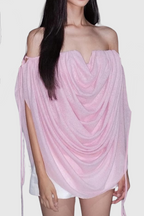Odruta Off Shoulder Draped Top - Pink Flowering Girl
