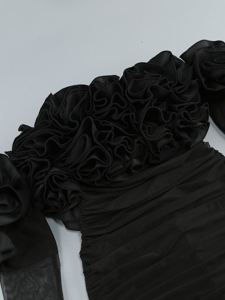 Bard Black Long Sleeve Flower Mini Dress Flowering Girl