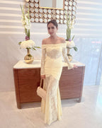 Lace-Trimmed Flared Sleeve Fishtail Maxi Skirt Flowering Girl