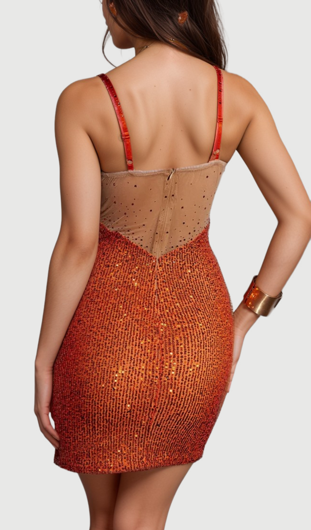 SOPHIA ORANGE SPAGHETTI SEQUIN MINI DRESS Flowering Girl