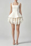 White Square Neck Corset Layer Lace Mini Dress Flowering Girl
