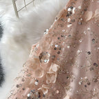 Blush Pink Tulle Mesh A-Line Shift Dress with Floral Embellishment Flowering Girl
