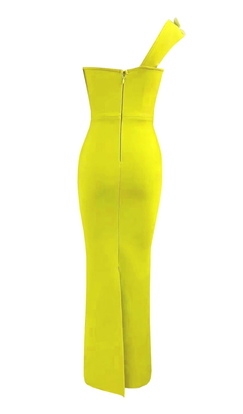 Baba Lime Flower One Shoulder Maxi Bandage Dress