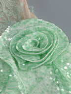 Kayla Green Lace Flower Sequin Mini Dress Flowering Girl