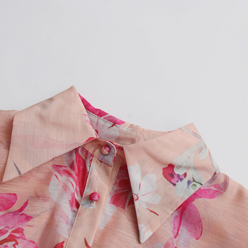 Orange Jenny Floral Printed Shirt Shorts Set Flowering Girl