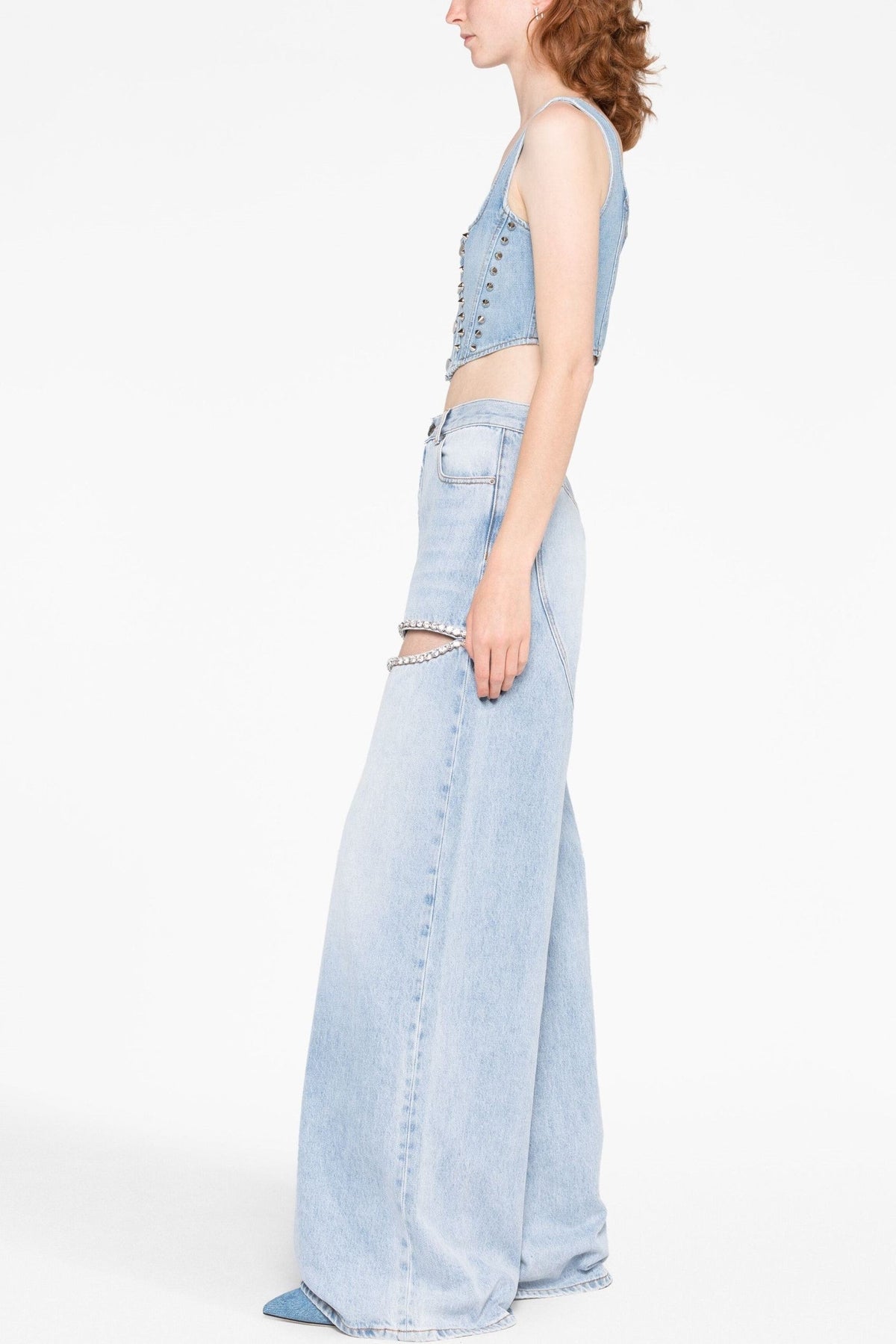 Maeia Rhinestone Cutout Jeans - Blue Flowering Girl