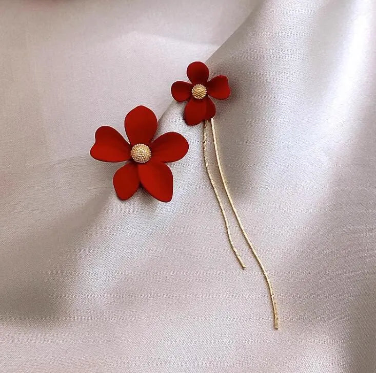 Asymmetrical Tassel Flower Earrings Flowering Girl