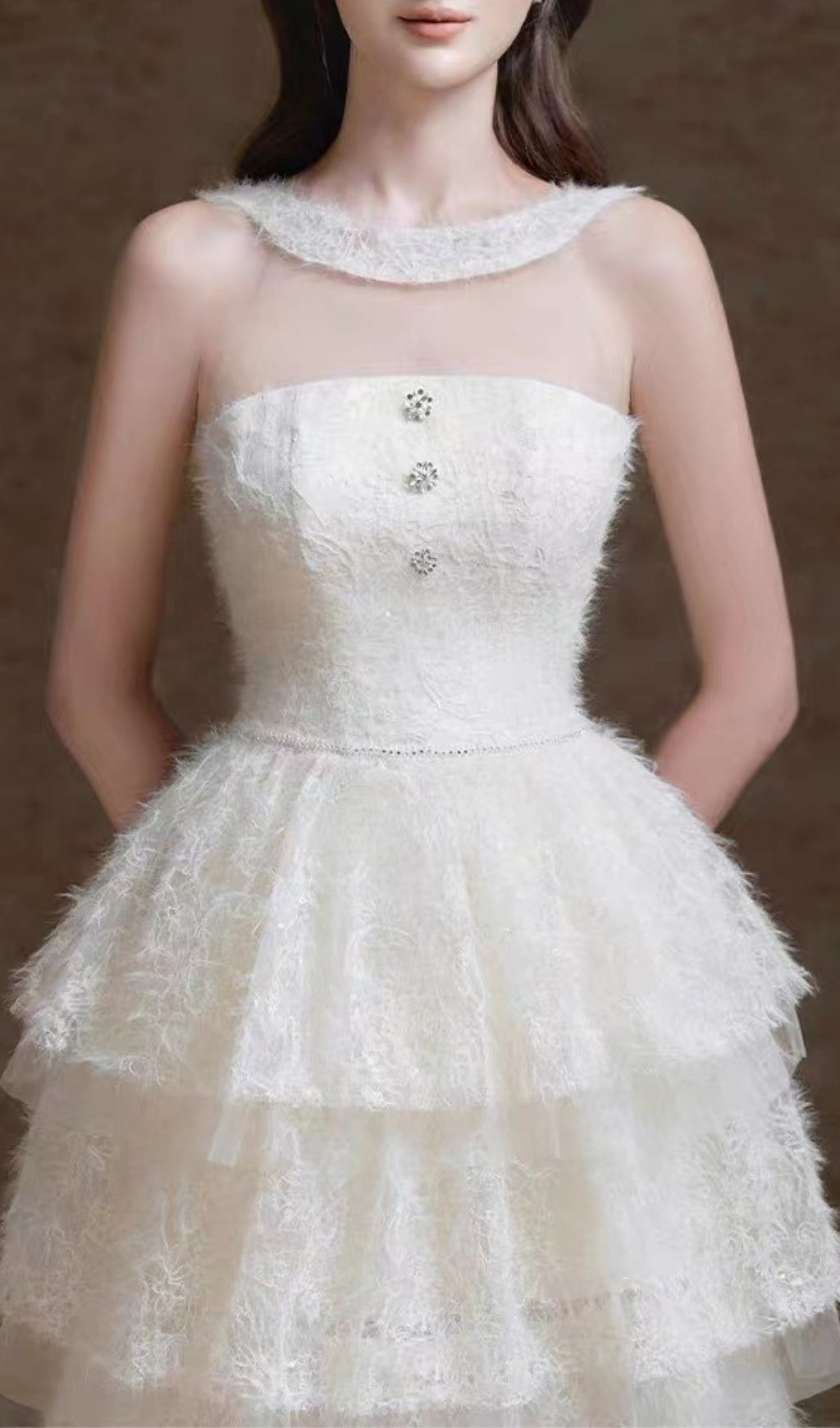 Elfreda White Mesh Layered Midi Dress Flowering Girl