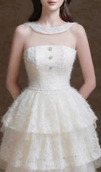 Elfreda White Mesh Layered Midi Dress Flowering Girl