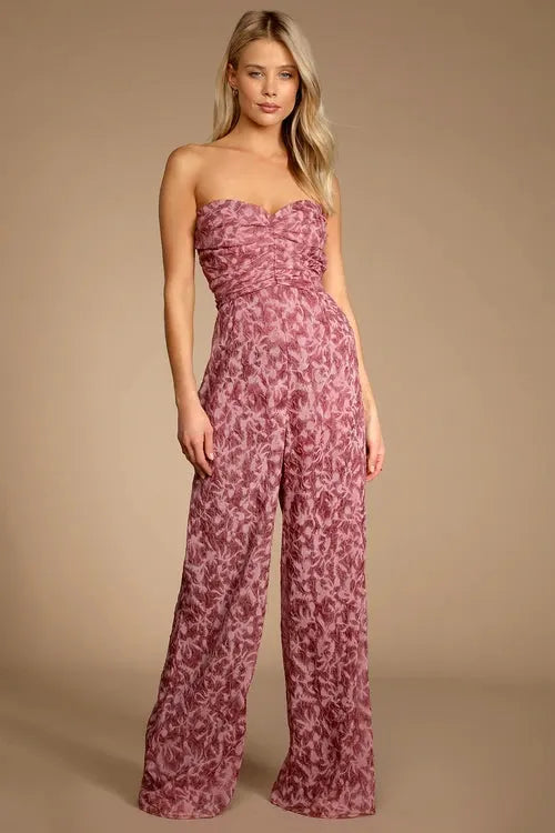 Organza Ruched Strapless Wide-Leg Jumpsuit Flowering Girl