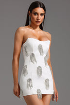 Flor Sleeveless Diamond Tassels Mini Dress in white Flowering Girl